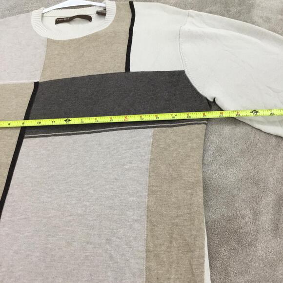 PERRY ELLIS Beige Tan Squares on Front Long Sleeve Crewneck Cotton Sweater Sz L - Picture 4 of 6